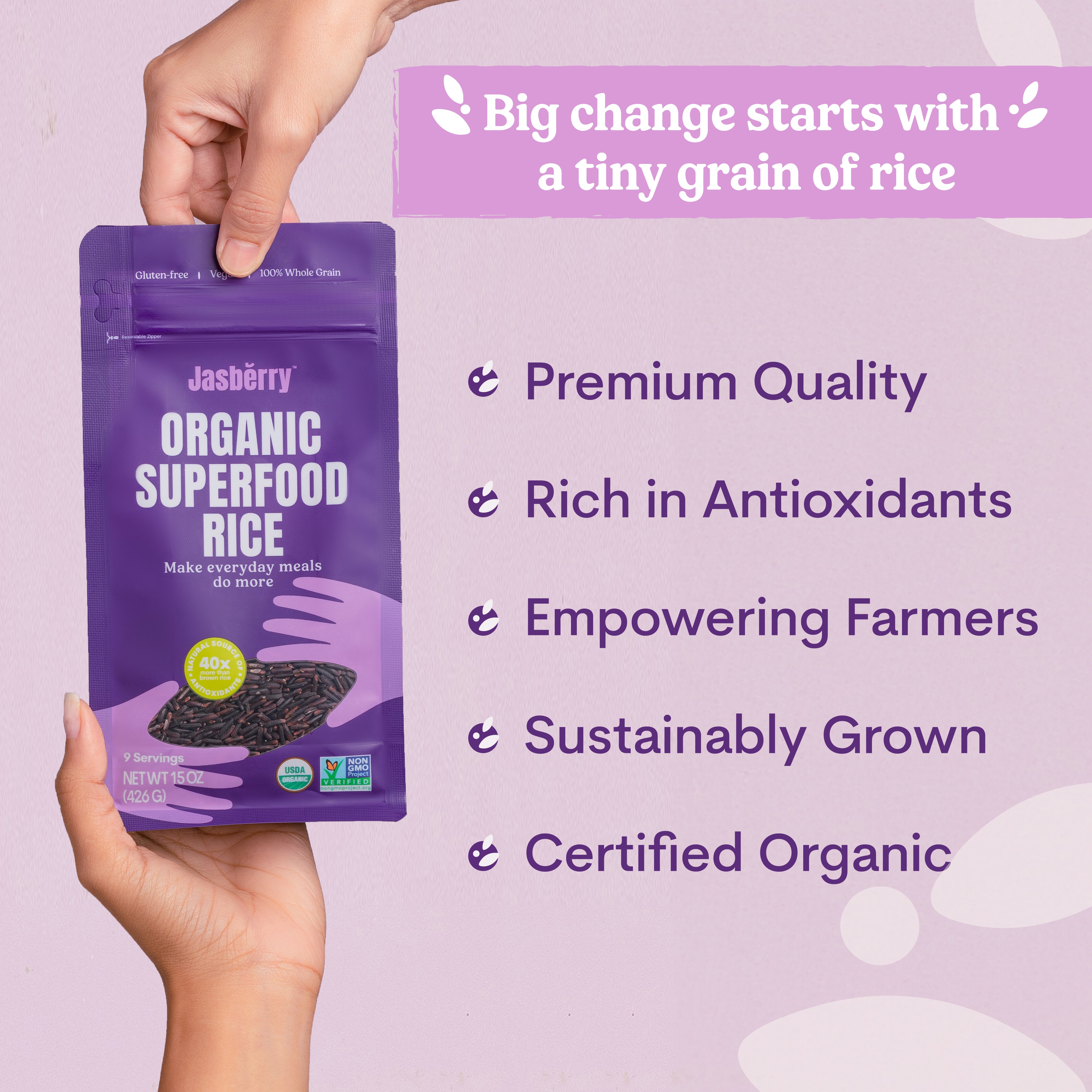 Jasberry Organic Raw Rice 465g